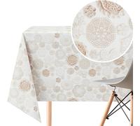 KP HOME Wipe Clean Tablecloth Rectangular 118x55 In (300x140cm) in Lace Print - Large PVC Wipeable Plastic Table Cloth for Outdoor - Waterproof Rectangle Beige Oilcloth 10 Seat Dining Table Cover