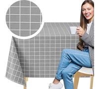 KP HOME Wipe Clean Tablecloth Rectangular 78.7"x 53.9" (200x137cm) - Plastic Table Cloth Wipe Clean, Rectangle Outdoor PVC Oil Cloth Table Cover Waterproof - Wipeable Vinyl - Modern Grey Grid