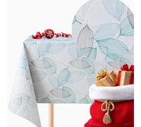 KP HOME Wipe Clean Tablecloth Rectangular 78.7x55.1 In (200x140cm) - PVC Wipeable Plastic Table Cloth for Outdoor - Waterproof Rectangle Oilcloth 6 Seat Table Cover with Grey And Teal Leaves Pattern