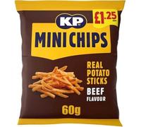Kp Mini Chips Real Potato Sticks 20x60g £1.35 Price Marked Packs (BBQ Beef) Savory Crisps Snacks Perfect for LunchBoxes, Parties