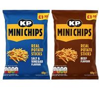 KP Mini Chips - Real Potato Sticks Variety Box 20 x 60g - Salt & Vinegar and Beef flavour crisps