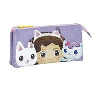 KP Pharma Gabby's Dollhouse Triple Compartment School Pencil Case with Zip Closure for Kids