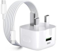 KP TECHNOLOGY 20W Dual Port Fast Charger For Honor Magic8 Pro/Honor Magic7 (Pro) (Lite) (TYPE C Cable + Dual Port Plug) Multi Port USB A (QC) + USB C (PD) Plug (WHITE)