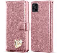 KP TECHNOLOGY Case for Oppo Find X3 Pro, Premium Shiny Bling Glitter Loving Heart Book Flip Stand Wallet Card Phone Case for Oppo Find X3 Pro (ROSE GOLD)