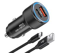 KP TECHNOLOGY Moto G22 Car Charger USB C 18W PD QC 3.0 Fast Car Adapter Cigarette Car Charger with [1.5M] Nylon Braided Charging Cable USB C to USB A 3.0 for Motorola Moto G22