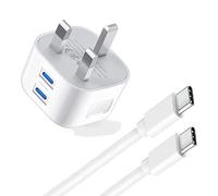 KP TECHNOLOGY Multi Port Fast Charger For Xiaomi POCO C85 / POCO C71 / POCO C75 / POCO C65 (USB C Cable + Dual Port PD Plug) Wall Adapter Power Delivery 20W Phone Charger (WHITE)