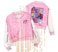 Kp0p Dem0n Hunters Jacket for Boys Girls Huntrix Varsity Coats for Kids Baseball Style Teens Christmas Y2K Streetwear Anime Pattern Bomber Jacket (UK, Numeric, 130, 10 Years, Regular, Pink)