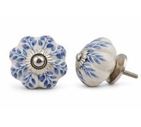 KPAVIR Blue Ceramic Cabinet Knobs - Floral Vintage Drawer Pulls with Stainless Steel Hardware, Decorative Kitchen Cupboard Handles for Dresser, Wardrobe & Furniture (Pack of 12)