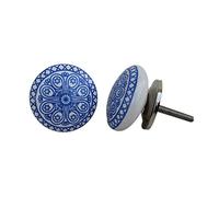 KPAVIR Blue Floral Ceramic Cabinet Knob - Hand Painted Drawer Pull, Round Kitchen Cupboard Handle, Decorative Dresser Knobs with Metal Screw for Wardrobe, Bathroom & Furniture (Pack of 12)