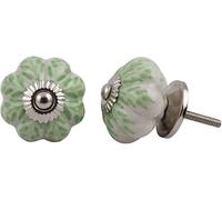 KPAVIR Green Ceramic Cabinet Knobs - Floral Vintage Drawer Pulls with Stainless Steel Hardware, Decorative Kitchen Cupboard Handles for Dresser, Wardrobe, Closet & Furniture (Pack of 12)
