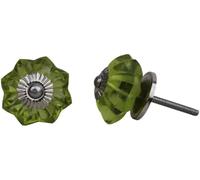 KPAVIR Green Crystal Glass Cabinet Knobs - Decorative Drawer Pulls with Silver Metal Base, Vintage Flower Design for Kitchen Cabinets, Dresser, Wardrobe & Furniture (Set of 6)