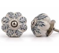 KPAVIR Grey Ceramic Cabinet Knobs - Floral Vintage Drawer Pulls with Stainless Steel Hardware, Decorative Kitchen Cupboard Handles for Dresser, Wardrobe, Closet & Furniture (Pack of 12)