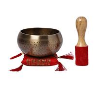 KPAVIR Hand-Hammered Tibetan Singing Bowls Set Musical Instrument for Meditation with Stick and Cushion (Bowl Size - 5 Inches) Gold