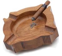 KPAVIR Handcrafted Wooden Cigar Ashtray - Solid Wood Ash Tray with 4 Cigar Holders - Large Rustic Ashtray for Home, Office, Patio, Bar - Decorative Heavy Duty Ashtray Gift for Men