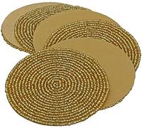 KPAVIR Handmade Beaded Drink Coasters Set of 6, Absorbent Coaster Sets of 6, Drink Coaster for Tabletop Protection,Suitable for Kinds of Cups, Wooden Table, Cool Home Decor, Size : 4 Inches (Gold)