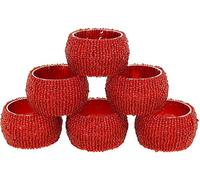 KPAVIR Handmade Indian Beaded Napkin Rings for Christmas, Thanksgiving, Holiday Party, Dinner Party - Napkin Holder Set of 6 (Red, Set of 6)