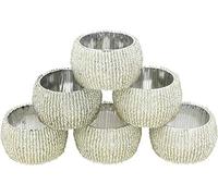KPAVIR Handmade Indian Beaded Napkin Rings for Christmas, Thanksgiving, Holiday Party, Dinner Party - Napkin Holder Set of 6 (Silver, Set of 6)