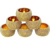 KPAVIR Handmade Indian Beaded Napkin Rings for Christmas, Thanksgiving, Holiday Party, Dinner Party - Napkin Holder Set of 6 (Gold, Set of 6)