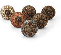 KPAVIR Handmade Set of 6 Antique Look Ceramic Drawer Knobs for Home, Kitchen, Bathroom or Office | Comes with Bolts, Washer