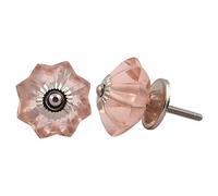 KPAVIR Pink Crystal Glass Cabinet Knobs - Decorative Drawer Pulls with Silver Metal Base, Vintage Flower Design for Kitchen Cabinets, Dresser, Wardrobe & Furniture (Set of 2)