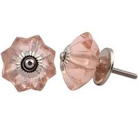 KPAVIR Pink Crystal Glass Cabinet Knobs - Decorative Drawer Pulls with Silver Metal Base, Vintage Flower Design for Kitchen Cabinets, Dresser, Wardrobe & Furniture (Set of 6)