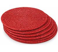 KPAVIR Red Beaded Coasters Set - Handmade Round Drink Coasters with Non-Slip Fabric Backing, Heat Resistant Table Mats for Dining Table, Coffee Table & Home Décor (Set of 6)