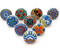 KPAVIR Set of 10 Handmade Ceramic Knobs |Ceramic Cabinet Knobs | Drawer Pulls for Home, Kitchen, Bathroom or Office | Drawer Knob Comes with Bolts and Washer (Multicolor)