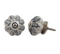 KPAVIR Set of 12 Pieces Leaf Floral Ceramic White Cabinet Knobs Furniture Handle Drawer Pull Vintage Designer (Grey)