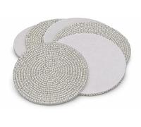 KPAVIR Silver Beaded Coasters Set - Handmade Round Drink Coasters with Non-Slip Fabric Backing, Heat Resistant Table Protection for Coffee Table, Dining Table & Home Decor (Set of 6)