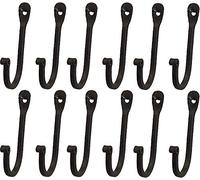 KPAVIR Single Prong Wrought Iron Hooks - Rustic Curved Metal Fasteners - Decorative Colonial Wall Decor (Set of 12)