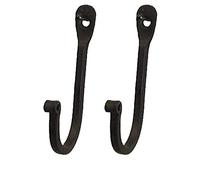 KPAVIR Single Prong Wrought Iron Hooks - Rustic Curved Metal Fasteners - Decorative Colonial Wall Decor (Set of 2)