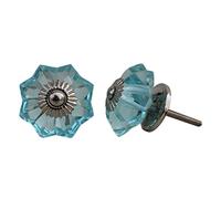 KPAVIR Turquoise Crystal Glass Cabinet Knobs - Decorative Drawer Pulls with Silver Metal Base, Vintage Flower Design for Kitchen Cabinets, Dresser, Wardrobe & Furniture (Set of 2)