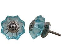 KPAVIR Turquoise Crystal Glass Cabinet Knobs - Decorative Drawer Pulls with Silver Metal Base, Vintage Flower Design for Kitchen Cabinets, Dresser, Wardrobe & Furniture (Set of 6)