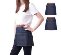 KPD 2 Pack Blue Unisex Waist Denim Aprons for Home and Kitchen,Chef Denim Apron For Waitress Half Short Aprons Restaurant For Women Men Serve