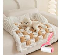 KPFTD Funny Calming Dog Sofa Bed Mat,Fluffy Fuzzy Calming Dog Bed Sofa Protector Pet Mat,Couch Cover Funny Fuzzy,Funny Fuzzy Pet Couch Covers For Sofa (70 * 70 cm(27.5 * 27.5 IN),Light Brown)