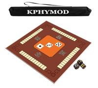 KPHYMOD Mahjong Mat with Direction and Rules, Anti Slip And Noise Reducing Table Cover Board Card Game Mat with Carrying Bag and 3 Dice(Brown,31.5x31.5 in)