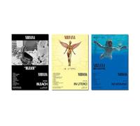 KPJFZFEY Nirvana Poster Album Cover Limited Edition Posters (Set of 3) Unframed 8in x 12in(20x30cm) Canvas Poster Bedroom Decor Landscape Office Room Decor Gift