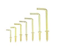 KPKPK Brass Plated Square Bend Hooks Kit - Self-Tapping Screw Hook for Hanging - 1/2" to 1-1/2" L-Shaped Right Angle Hooks(2 INES 10pcs)