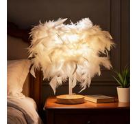 KPLFI Feather Table Lamp, Bedroom Bedside Lamp Decoration Ambient Light Light Light Luxury Premium Feeling Night Lamp Creative Gift(White)