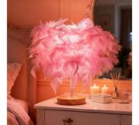KPLFI Feather Table Lamp, Bedroom Bedside Lamp Decoration Ambient Light Light Light Luxury Premium Feeling Night Lamp Creative Gift(Pink)