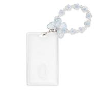 Kpop Card Holder Keychain Blue Cute Photocard Holders Case Single Sleeve Clear Acrylic Badge ID Holder with Heart Beads Butterfly Pendant Landyard Idols K-pop Album Binder Photo Frame for Women Girls