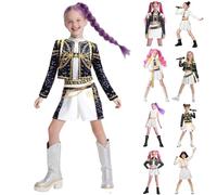 KPop Costume Kids Halloween Costumes for Kids Hunters Cosplay Costume Coat Pants Set for Kid Girls, Stage Roleplay Pop Singers Outfits Cute Dress Up Clothes for Kid 9-10 11-12 UK Christmas Essentials