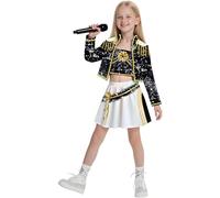 KPop Costume Kids Halloween Costumes for Kids Hunters Cosplay Costume Coat Pants Set for Kid Girls, Stage Roleplay Pop Singers Outfits Cute Dress Up Clothes for Kid 9-10 11-12 UK Christmas Essentials