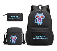 Kpop Demon H-Hunters Tiger Print Children's Backpack Shoulder Bag Pen Case 3pcs Set Teenagers Students Anime Schoolbags Fashion Kawaii Travel Bag for Boys Girls-A1