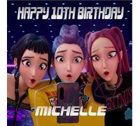 Kpop Demon Hunter, Huntrix Edible Cake Topper, Edible Icing E171 Free, 7.5 inch Cake Fit, Round, Square and Rectangle (Square)