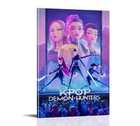 KPop Demon Hunters Action Girl Group Movie Poster Wall Art Canvas Aesthetic Cover Poster Vintage Music And Movies Decorative Painting for Living Room Bed Room 12x18inch(30x45cm) Frame-style
