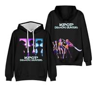 KPop Demon Hunters Animation Hoodie - Unisex Pullover Sweatshirt with Drawstring Hood & Front Pocket, Cosplay-Inspired Anime Style for Movie & K-Pop Fans (Black,4XL)