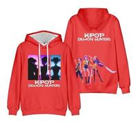 KPop Demon Hunters Animation Hoodie - Unisex Pullover Sweatshirt with Drawstring Hood & Front Pocket, Cosplay-Inspired Anime Style for Movie & K-Pop Fans (Red,4XL)
