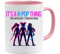 Kpop Demon Hunters Anime Mug with Saying It's a Kpop Thing Funny Coffee Mug Gift Idea for Fans of Zoey Rumi Huntrix Kpop Merch Cup Office School Ceramic, White/Pink, 330 ml