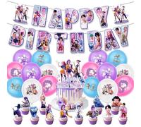 Kpop Demon Hunters Birthday Decorations Huntrix Rumi Mira Zoey Jinu Saja Boys Cake Topper Cupcake Toppers Banner Balloons Party Decorations Supplies for Kids Fans
